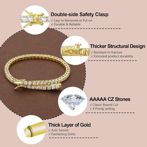 Women’s 14K White Gold Plated Tennis Bracelet 6.5-8 Inch Sparkling Zirconia - Picture 3 of 6